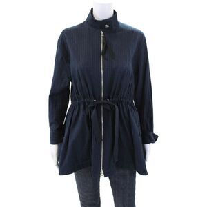 Adam Lippes Womens Cotton Double Zip Drawstring Jacket Navy Size XS